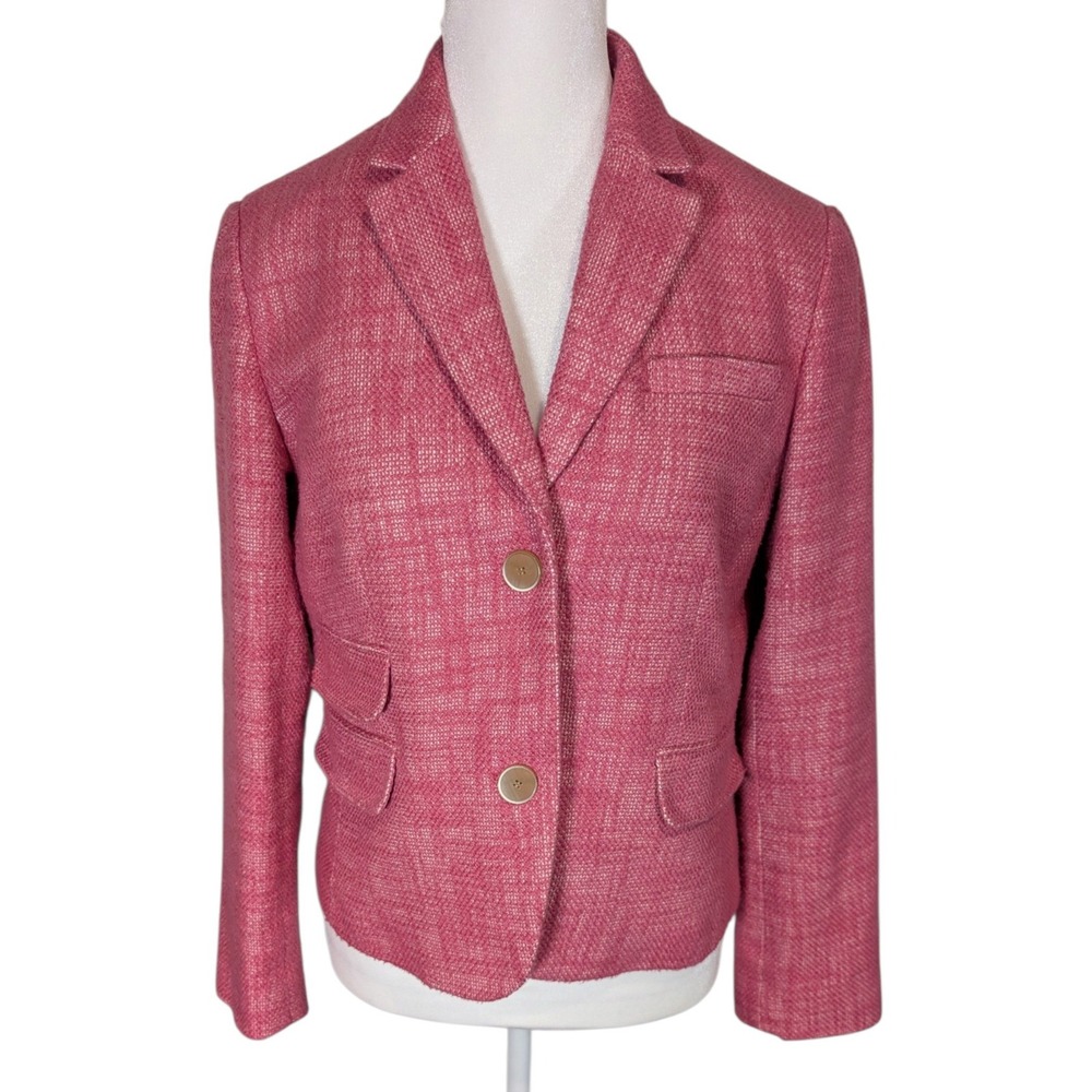Talbots Petites Pink Cotton Linen Blend Textured Two Button Blazer Jacket 10P